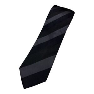 Alfani Necktie Mens OS Black Grey Silk Striped Professional Goth Dark Academia